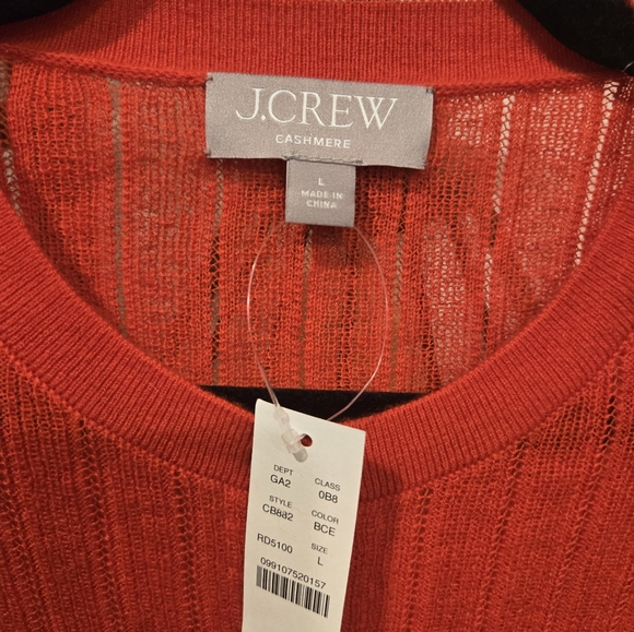 NWT J CREW Featherweight cashmere pointelle shrunken cardigan sweater red Sz L - Picture 6 of 11